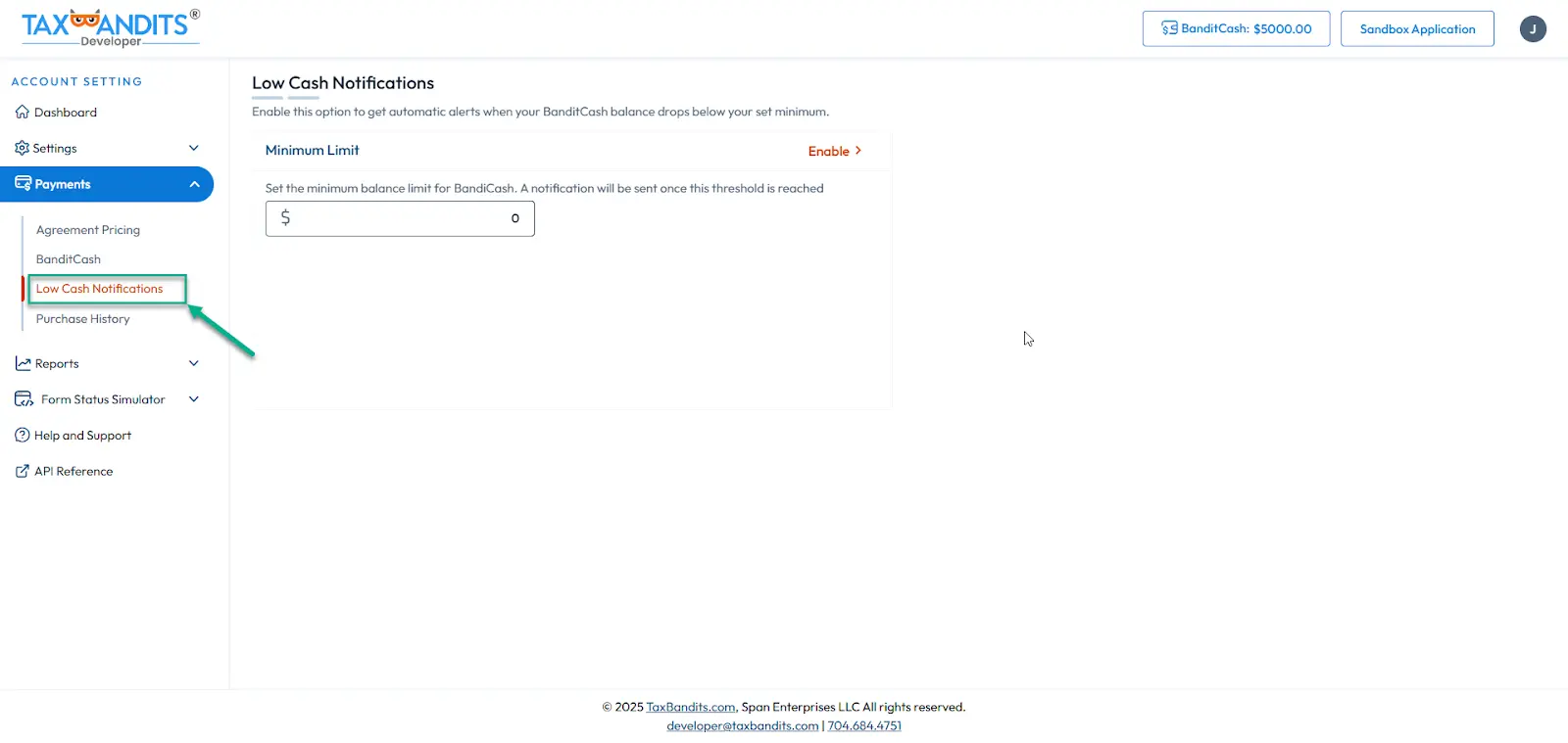 Low cash Notification